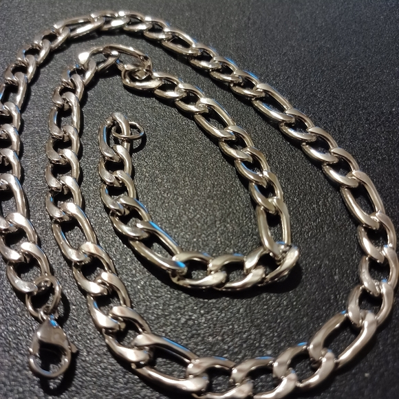 Mens Womens 18k White Gold Over Sterling Silver 20" Figaro Necklace Chain - Picture 7 of 9